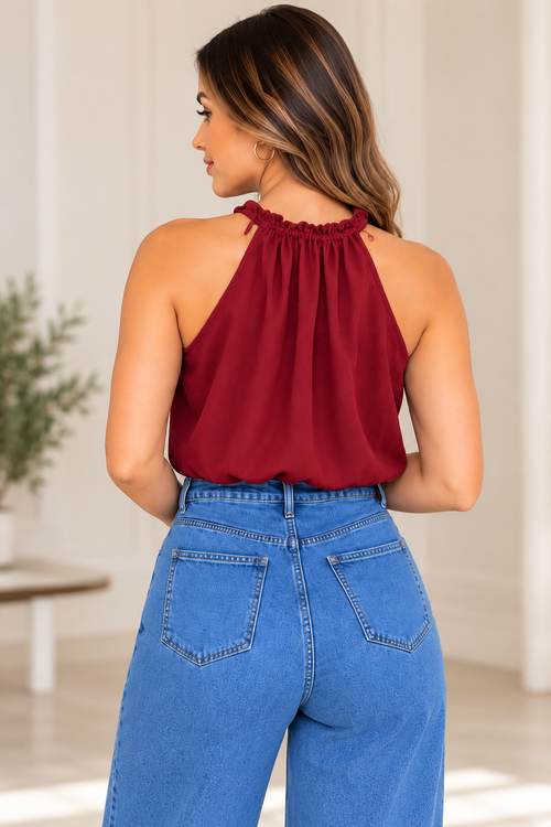 Burgundy Ruffle Blouse / Lizz Studio
