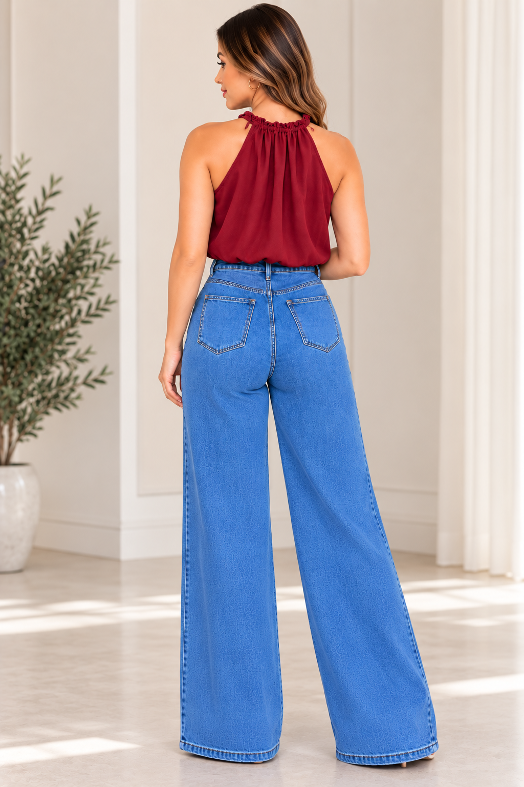 High-Waisted Stretch Wide-Leg Jeans / Lizz Studio