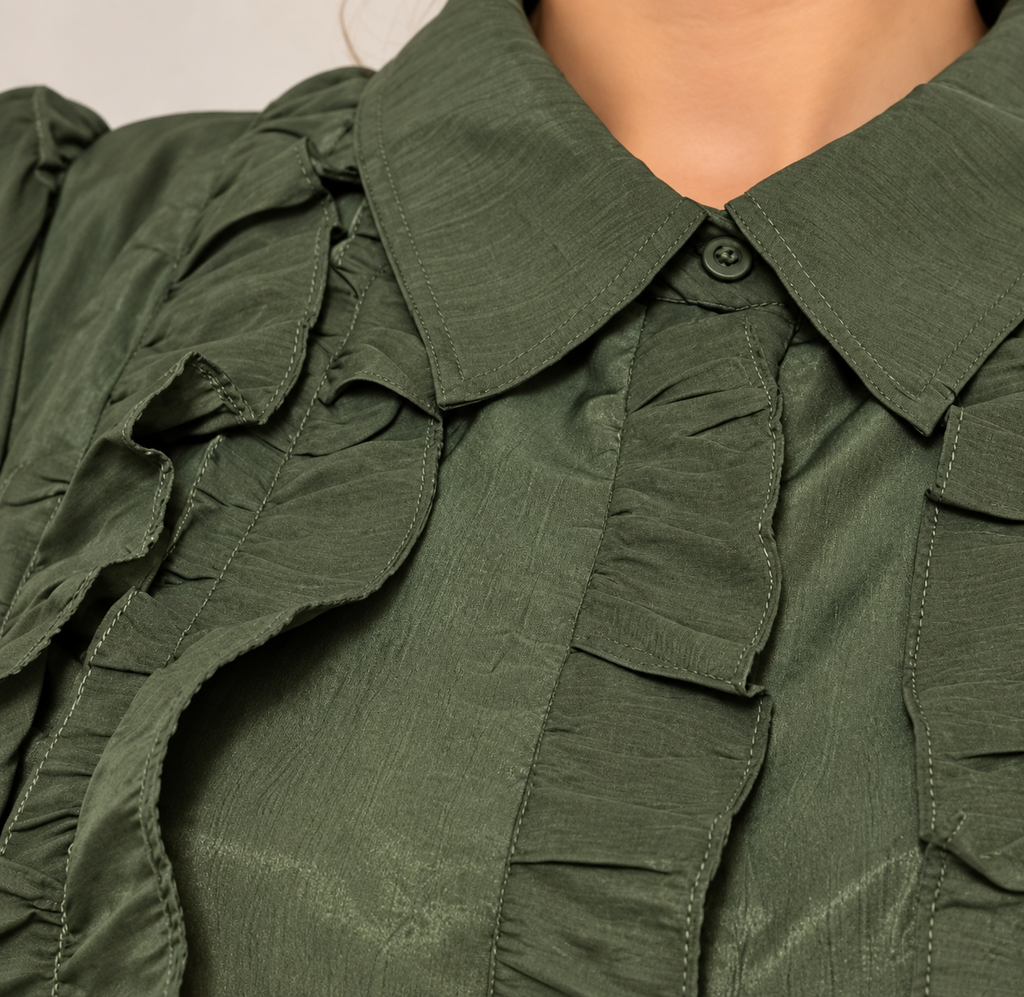 Olive Ruffle Blouse /Lizz Studio