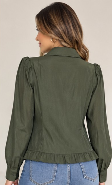 Olive Ruffle Blouse /Lizz Studio